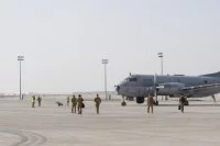 Un avion de patrouille maritime Atlantique 2 (ATL2) de la flottille 23F sur la base aérienne des Forces françaises stationnées aux Émirats Arabes Unis
