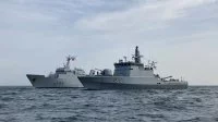 Le BEGM Thétis s'entraîne avec le patrouilleur lituanien P12 Dzūkas