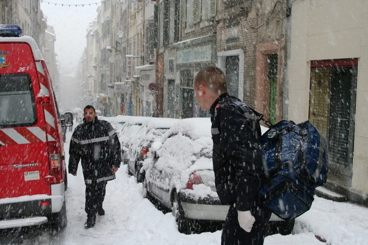 Intervention des marins-pompiers sous la neige