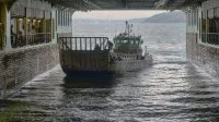 Un engin de débarquement italien pénètre dans le radier du PHA Mistral