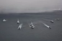 Le LV Lavallée au milieu des participants à l’exercice OTAN Dynamic Guard