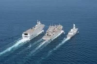 Le BPC Tonnerre, la frégate Chevalier Paul et le bâtiment ravitailleur USS Washington Chambers, de l'US Navy