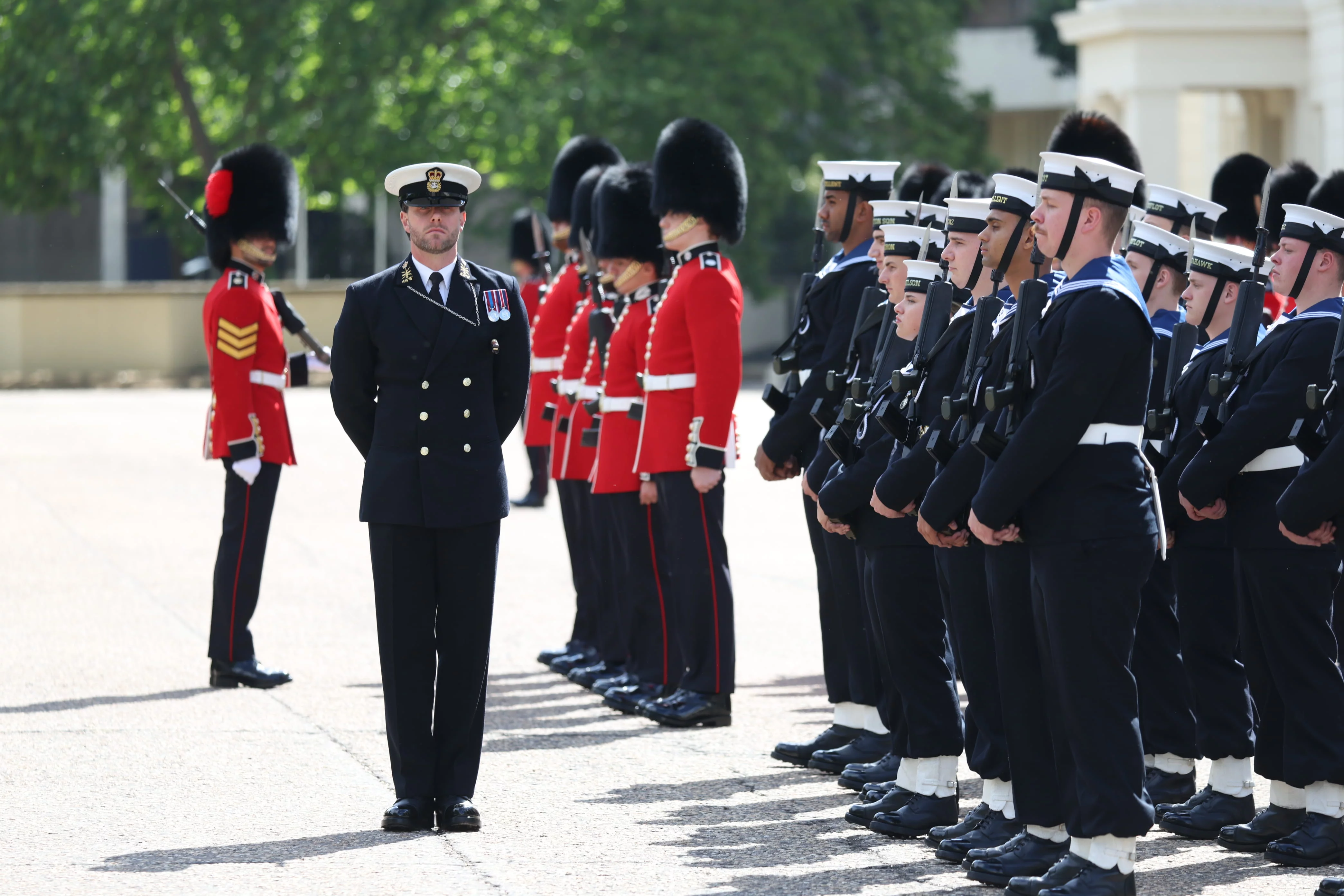 Le détachement de la Royal Navy participant à la cérémonie “Trooping the Colour”
