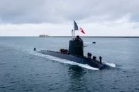 Le sous-marin nucléaire d’attaque Perle lors de sa dernière arrivée à Cherbourg